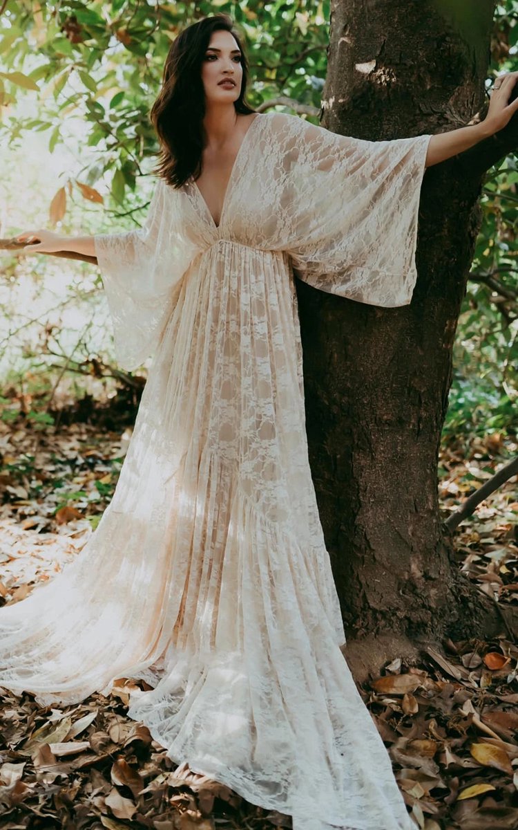 A-line Plunging Neckline Lace Wedding Dresses with Open Back