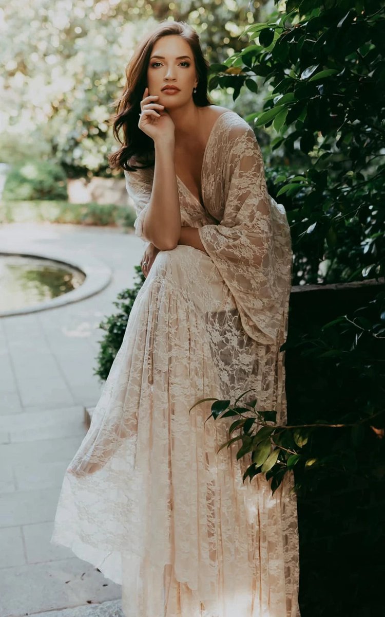 A-line Plunging Neckline Lace Wedding Dresses with Open Back