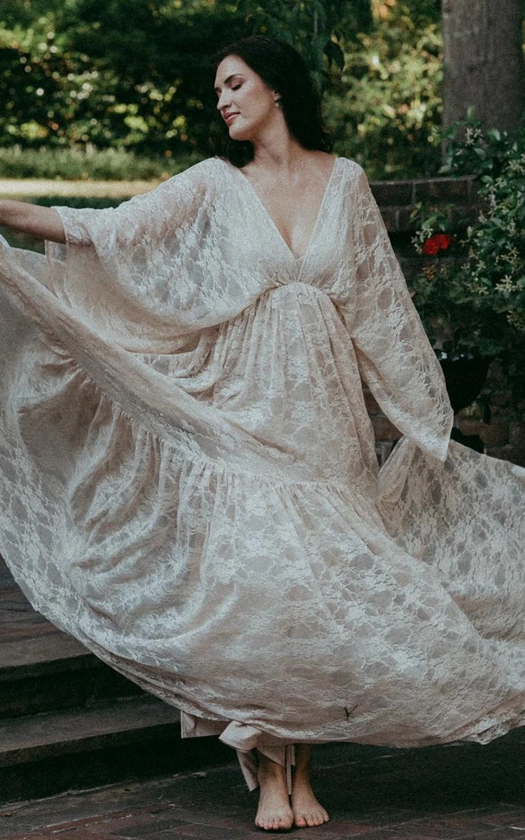 A-line Plunging Neckline Lace Wedding Dresses with Open Back