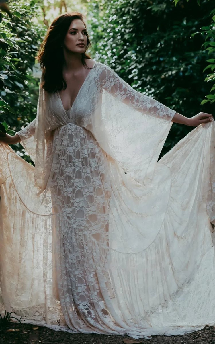 A-line Plunging Neckline Lace Wedding Dresses with Open Back