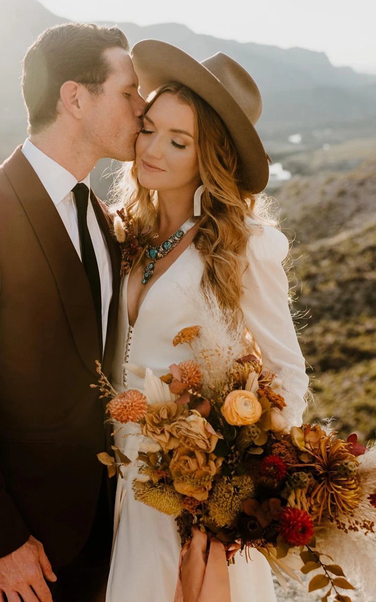 A-line Sleeved Chiffon Wedding Dresses with Sweep Train and Slit