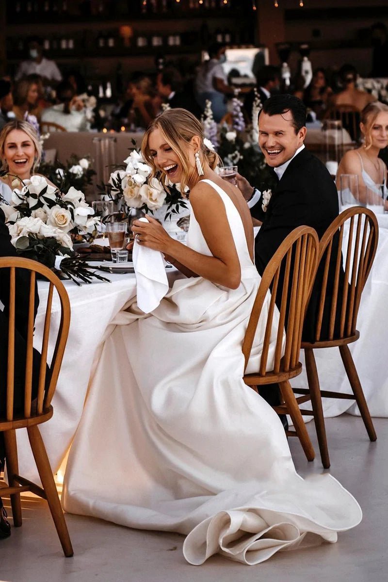 Attractive Deep V-Neck Satin Bohemian Wedding Dresses