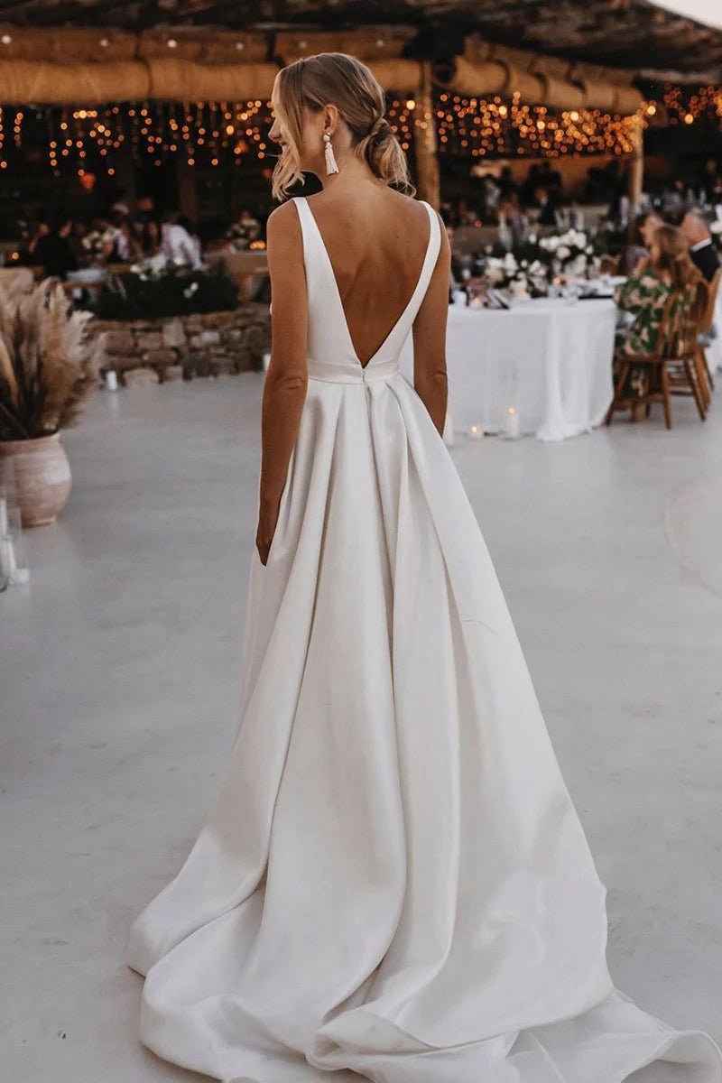 Attractive Deep V-Neck Satin Bohemian Wedding Dresses
