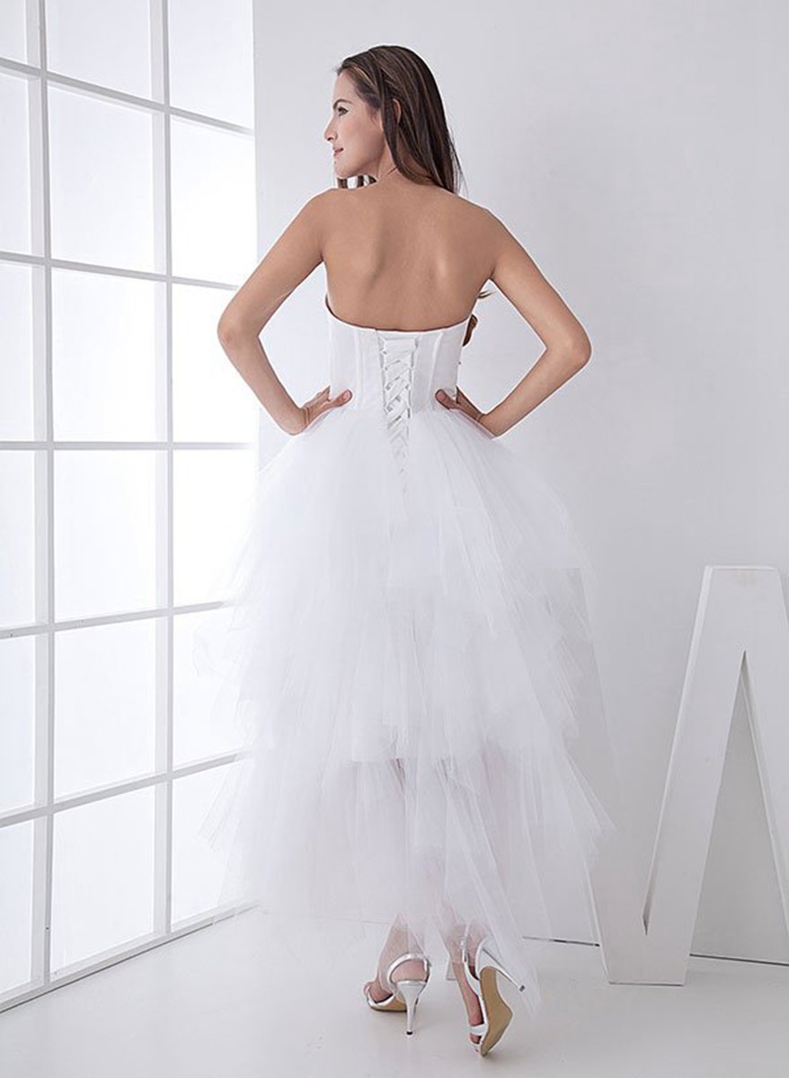 Classic Strapless Satin High Low Wedding Dresses