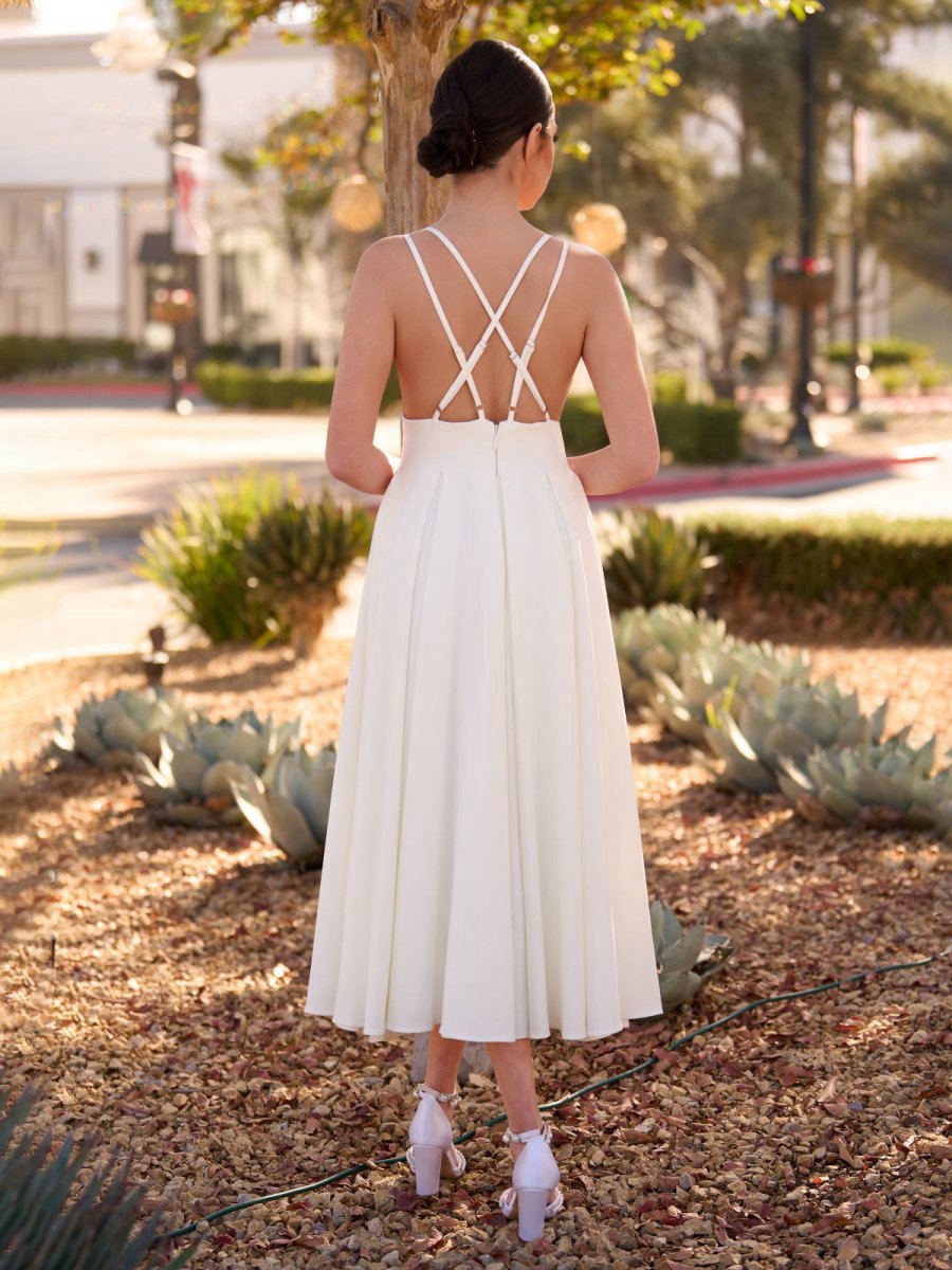 A-line V-Neck Sleeveless Satin Knee-Length Wedding Dresses