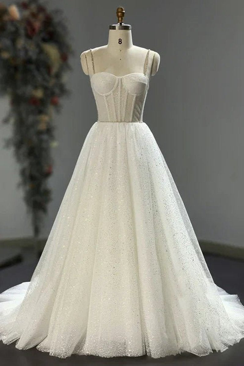 Spaghetti Straps Sparkly Bohemian Wedding Dresses