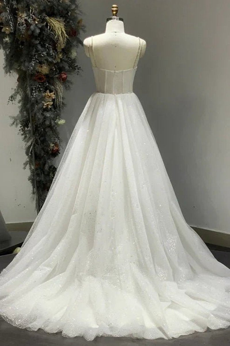 Spaghetti Straps Sparkly Bohemian Wedding Dresses