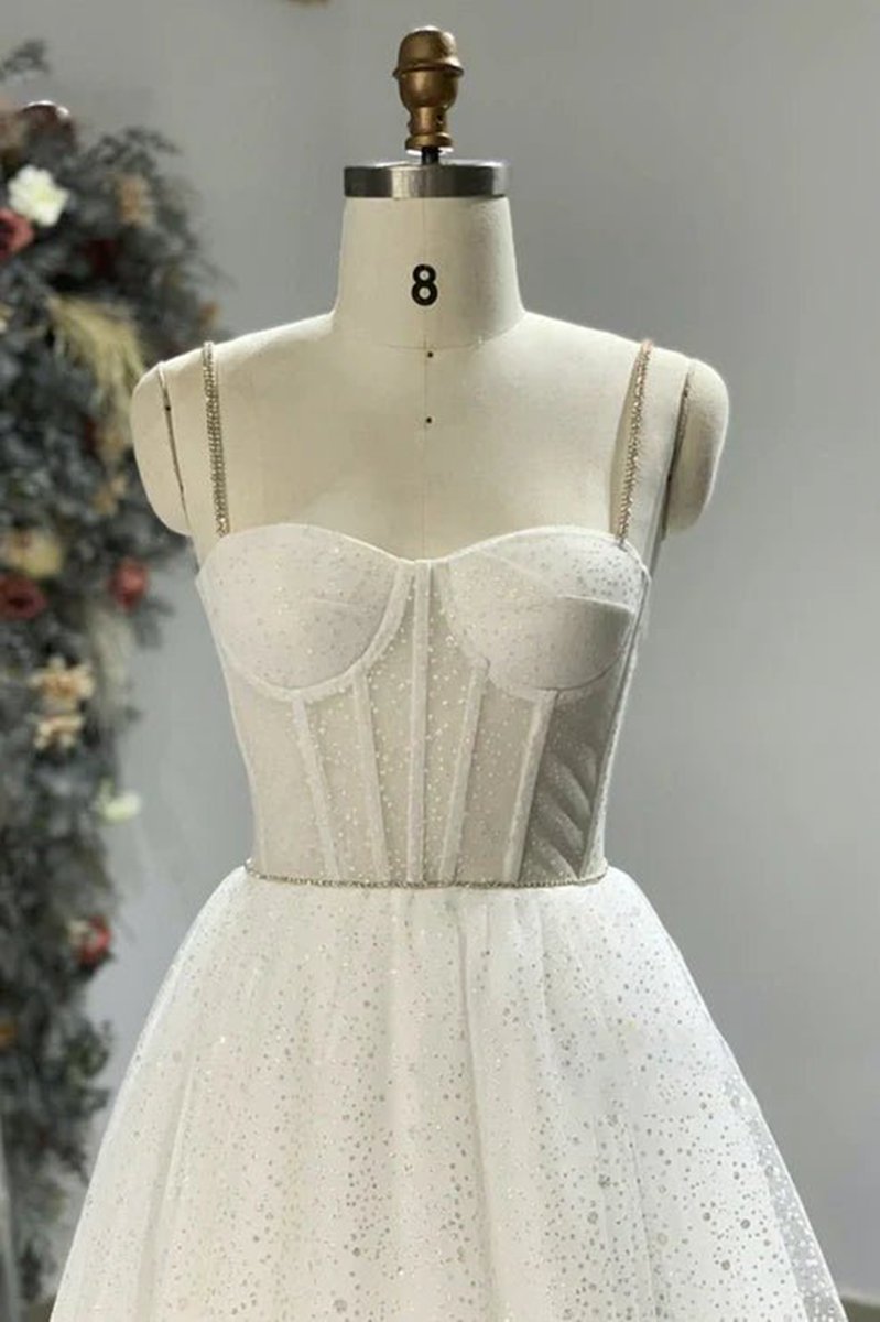 Spaghetti Straps Sparkly Bohemian Wedding Dresses