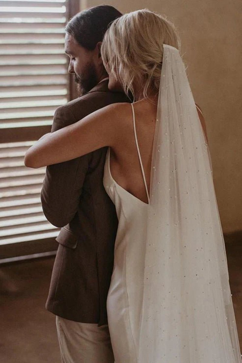 Spaghetti Straps V-neck Simple Beach Wedding Dresses