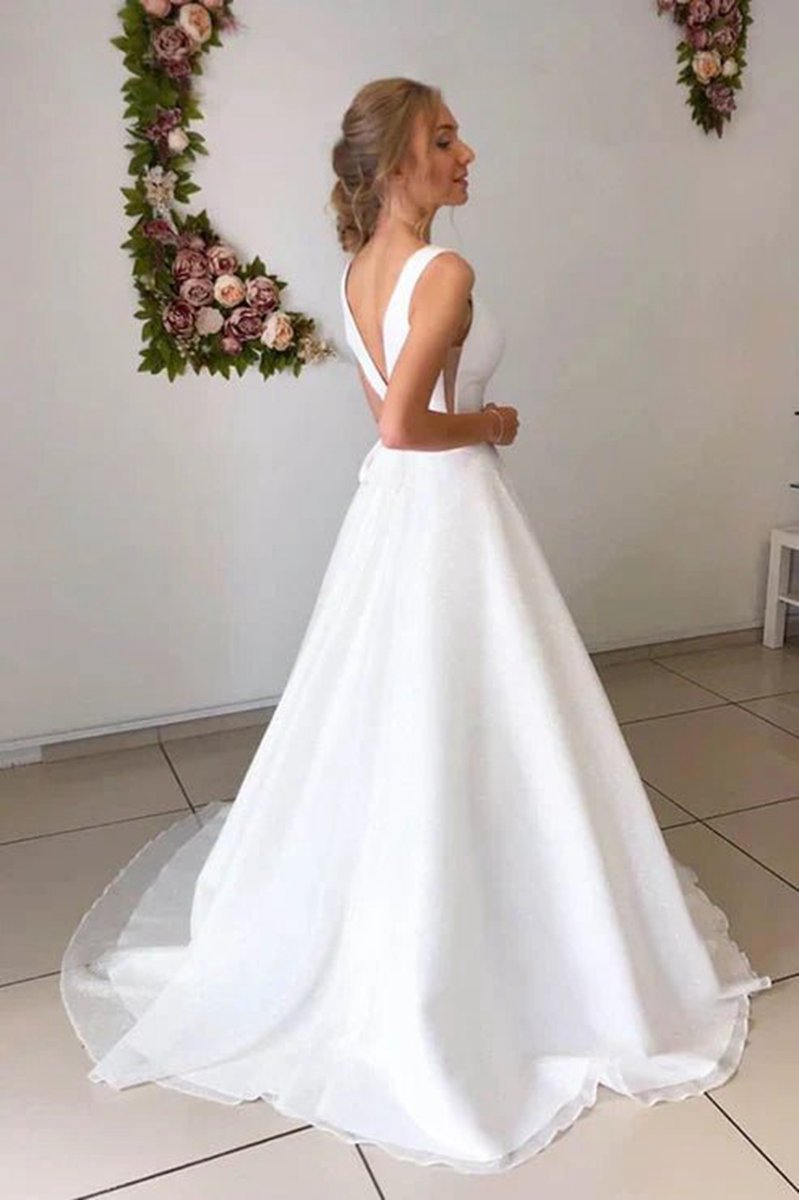 A-line Attractive V-neck Simple Wedding Dresses Rustic Wedding Gown