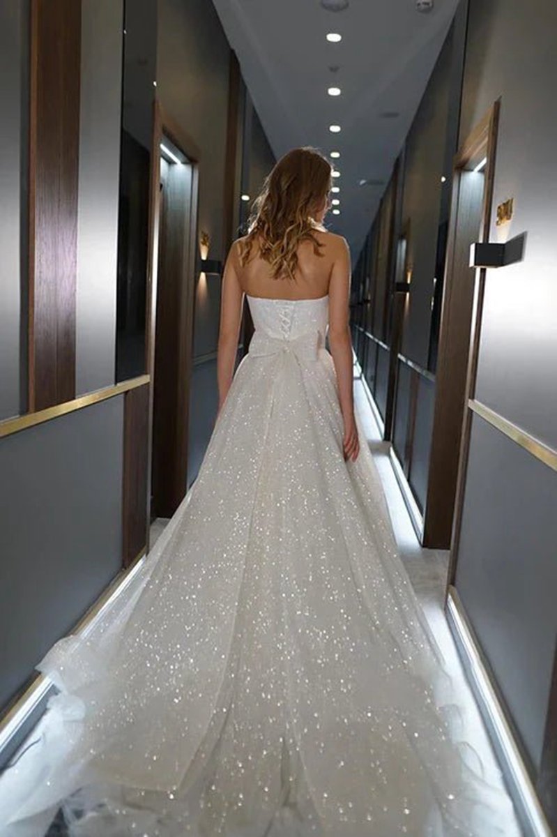 A-line Sweetheart Sparkly Bohemian Wedding Dresses Bridal Gown