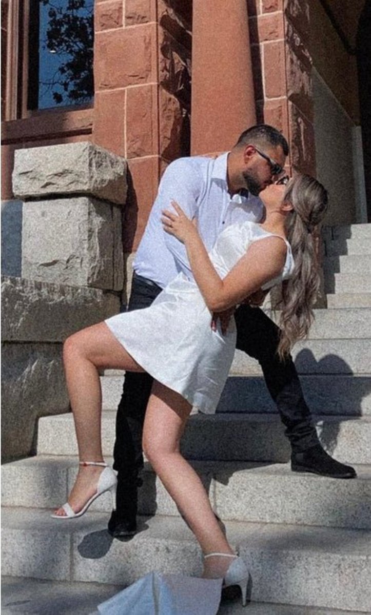 A-line Satin V-Neck Short Wedding Dresses with Large Bow
