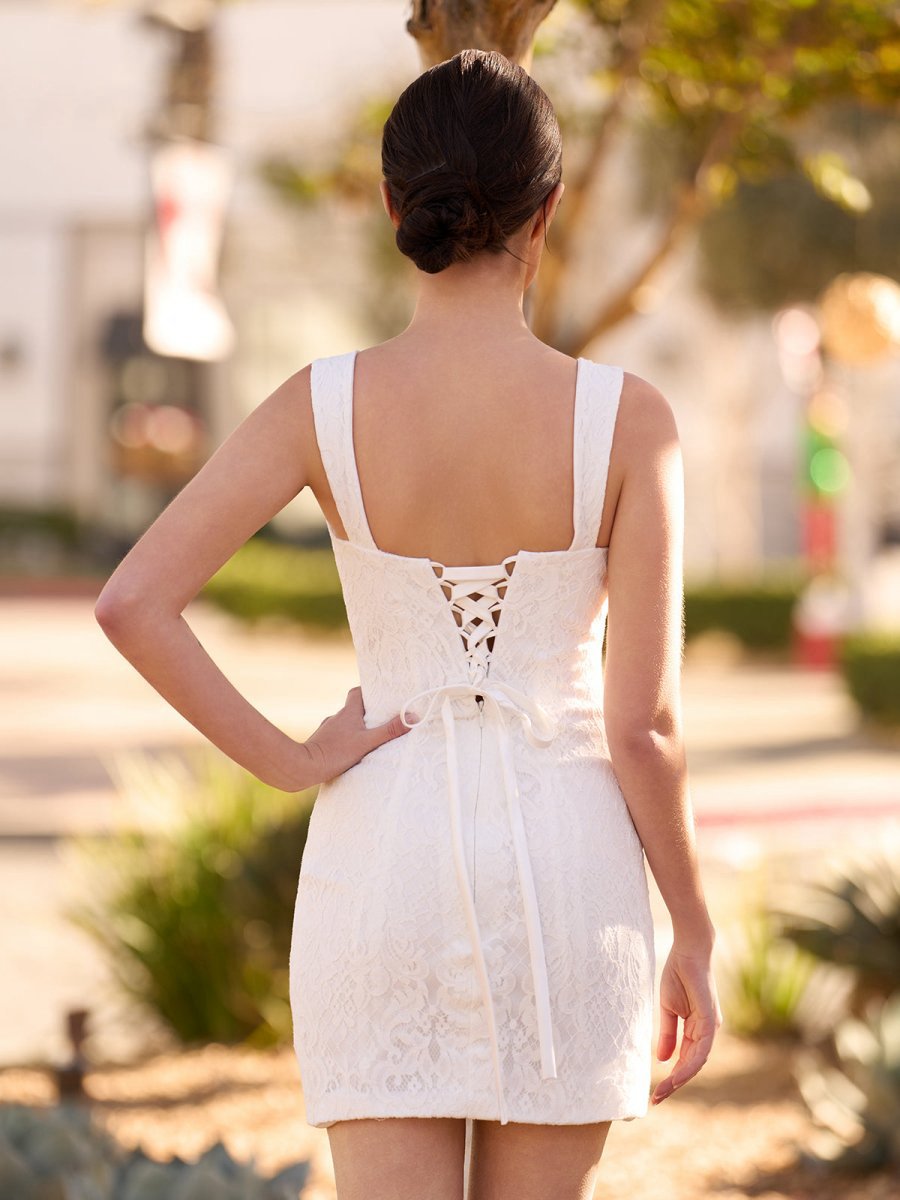 Beach Short Sweetheart Detachable Lace Wedding Dresses with Tie d Back