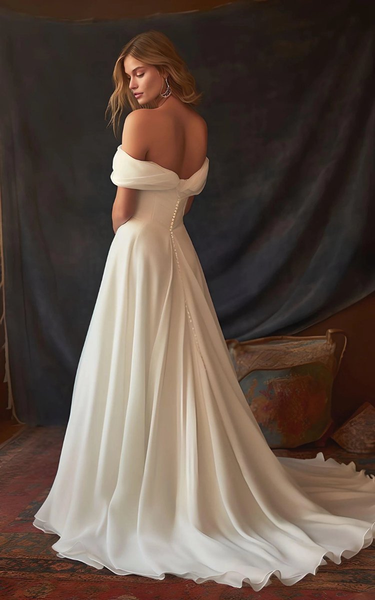 A-line Chiffon Sleeveless Off-the-Shoulder Wedding Dresses with Ruching Floor Length