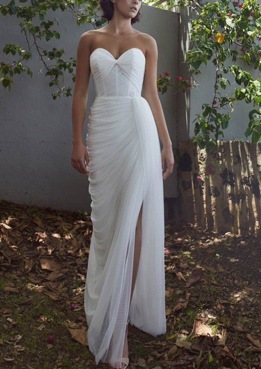Sheath Sweetheart Tulle Wedding Dresses with Split Front