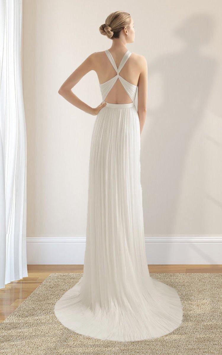 Sheath Halter Chiffon Plaited Dresses with Special Back Design