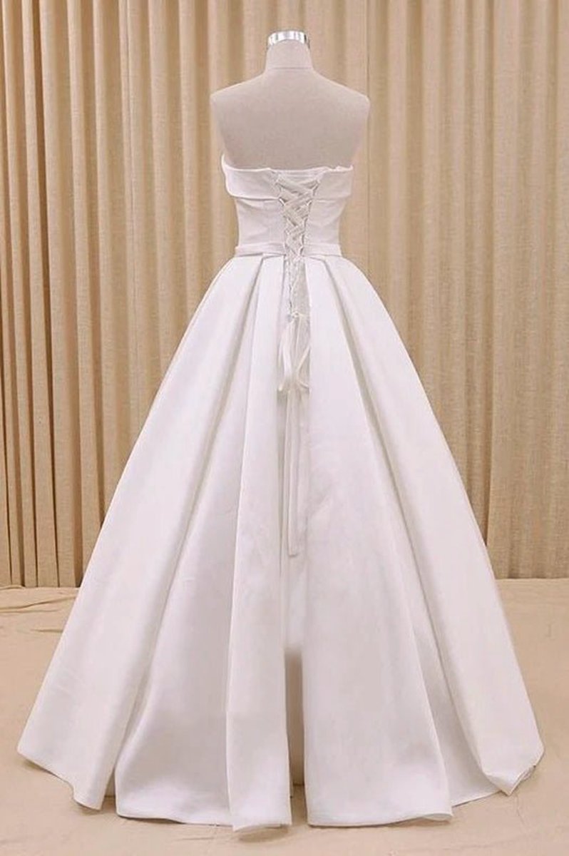 A-line Corset Strapless Floor Length Wedding Dresses with Delicate Bow Belt