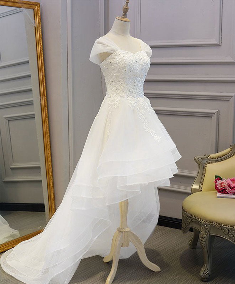 Lace Tulle High Low Long Wedding Dresses