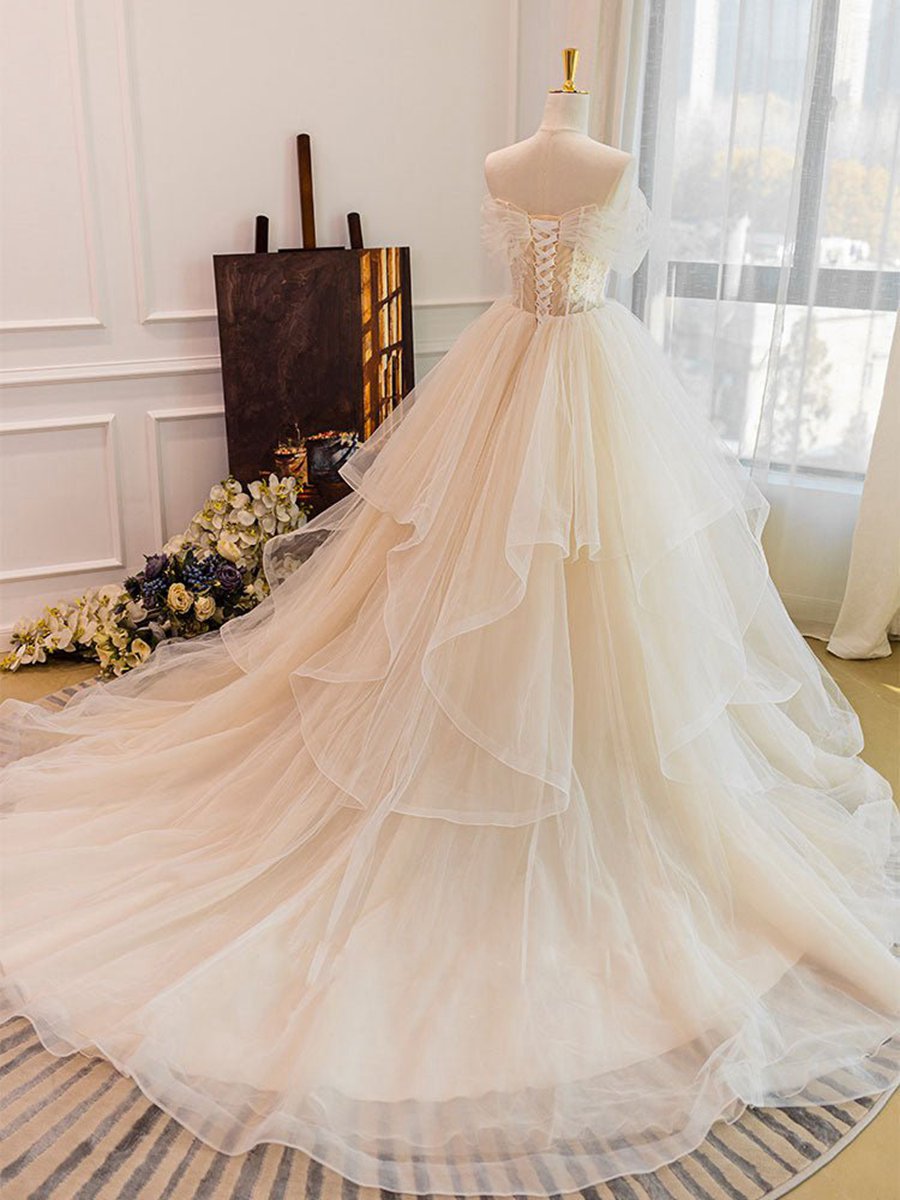 Tulle Lace Wedding Dresses with Sweep Train