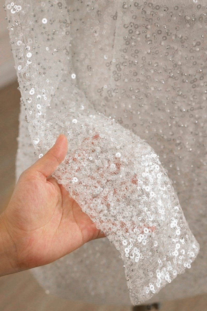 Chic Short Sequined Backless Wedding Dresses with Long Detachable Sleeves