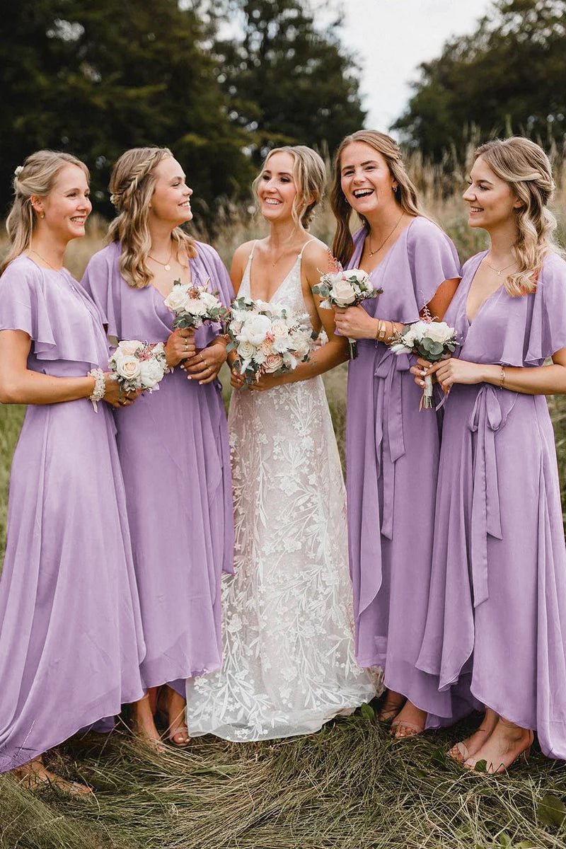 Simple A-line Coral Chiffon Long Bridesmaid Dresses
