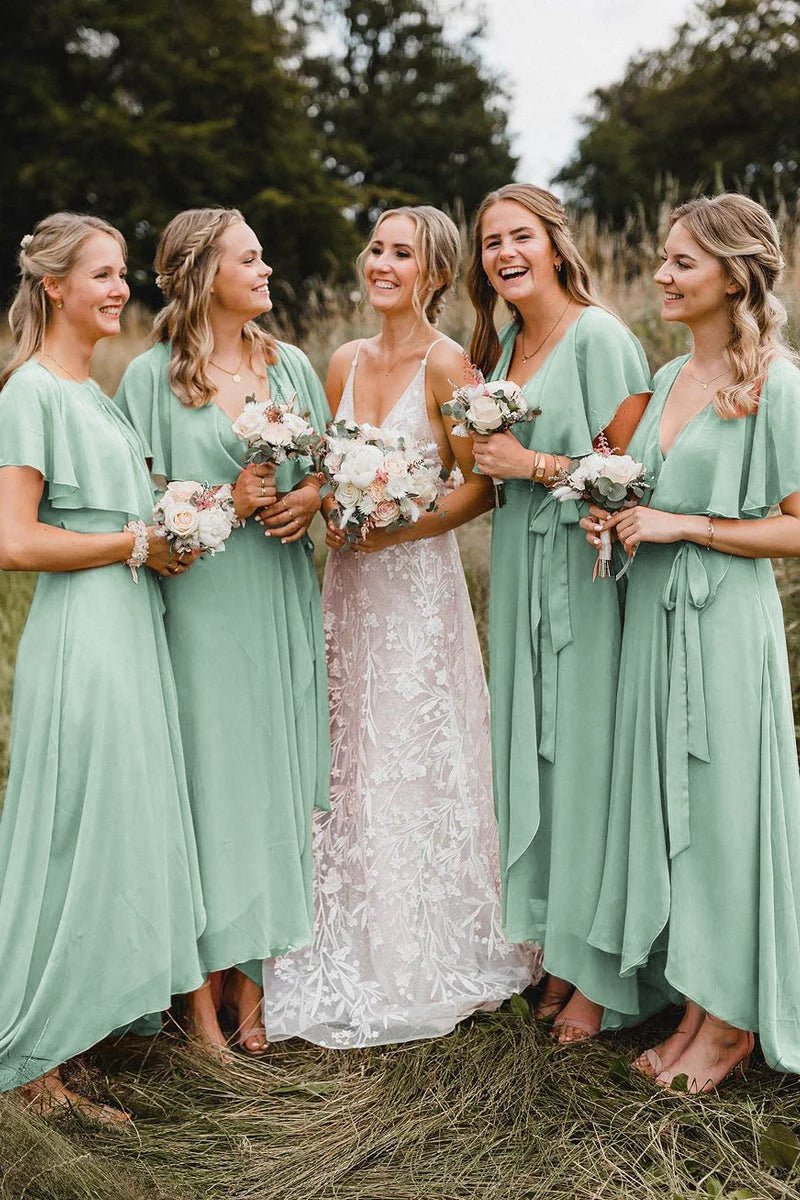 Simple A-line Coral Chiffon Long Bridesmaid Dresses