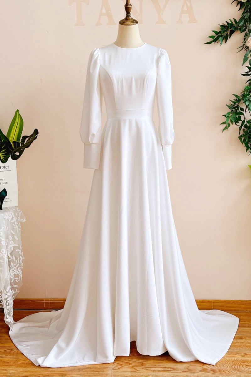 Modest A-line Long Sleeves Wedding Dresses Vintage Gown