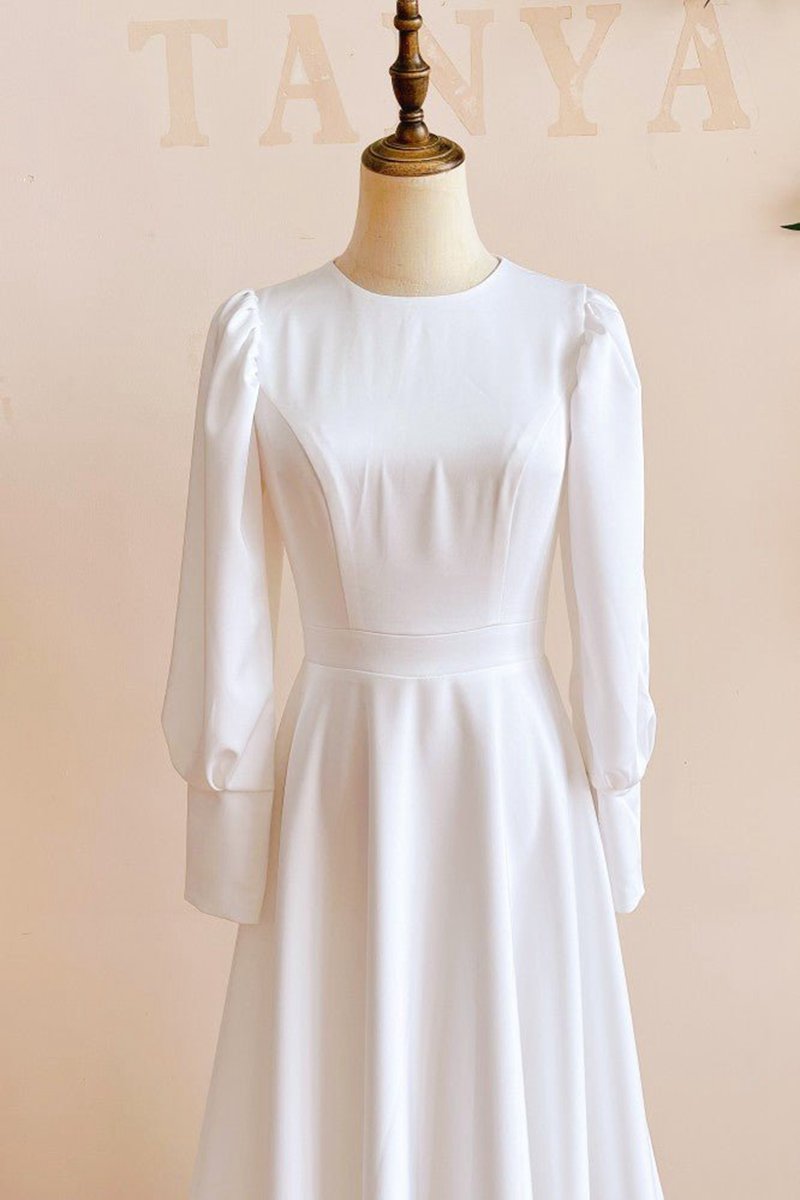 Modest A-line Long Sleeves Wedding Dresses Vintage Gown