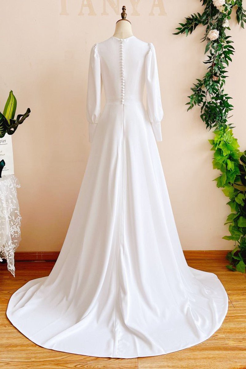 Modest A-line Long Sleeves Wedding Dresses Vintage Gown