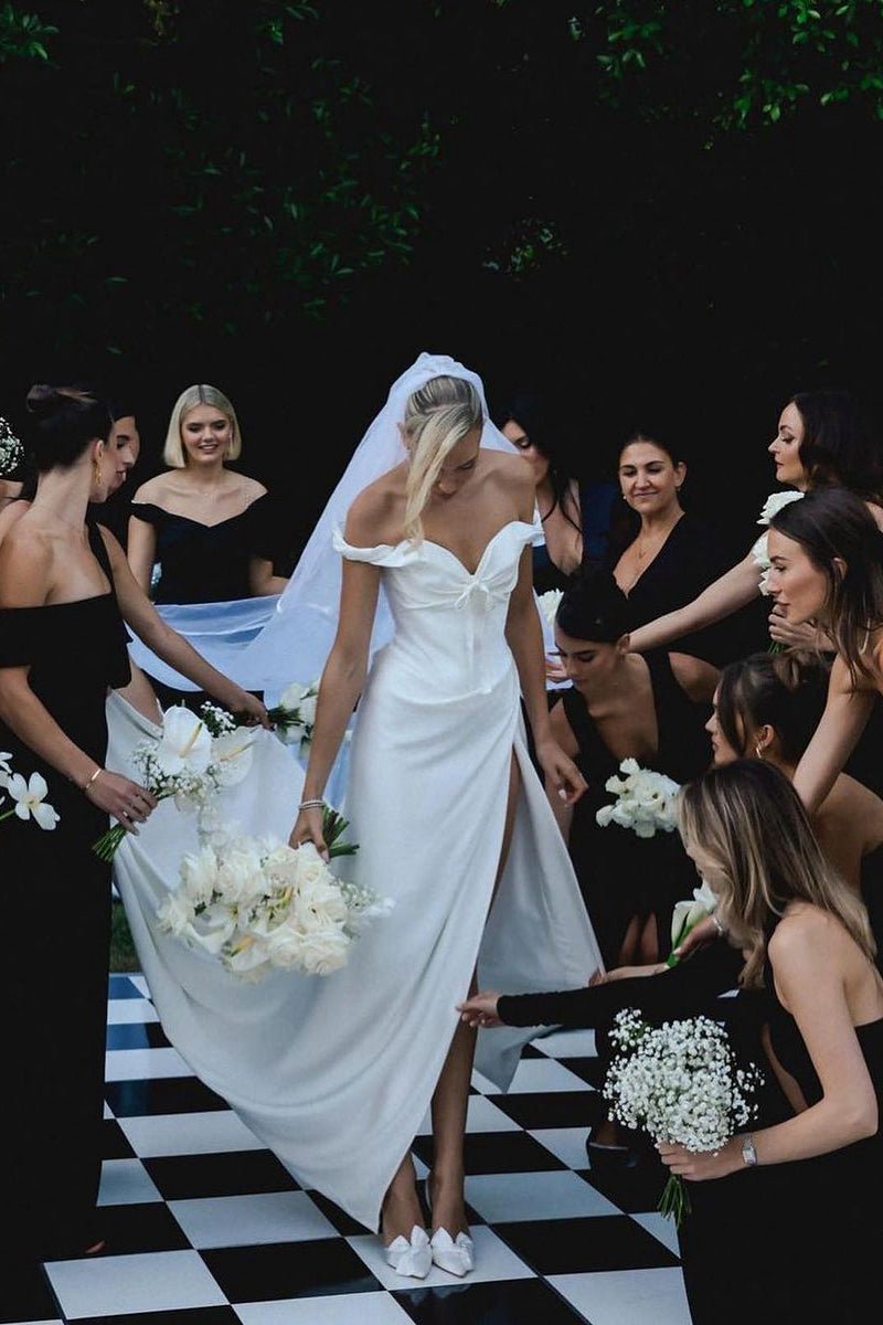 A-line Simple Off the Shoulder Satin Wedding Dresses