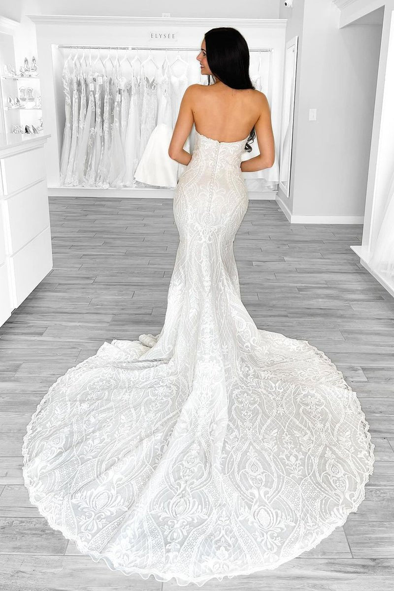 Mermaid Strapless Lace Wedding Dresses