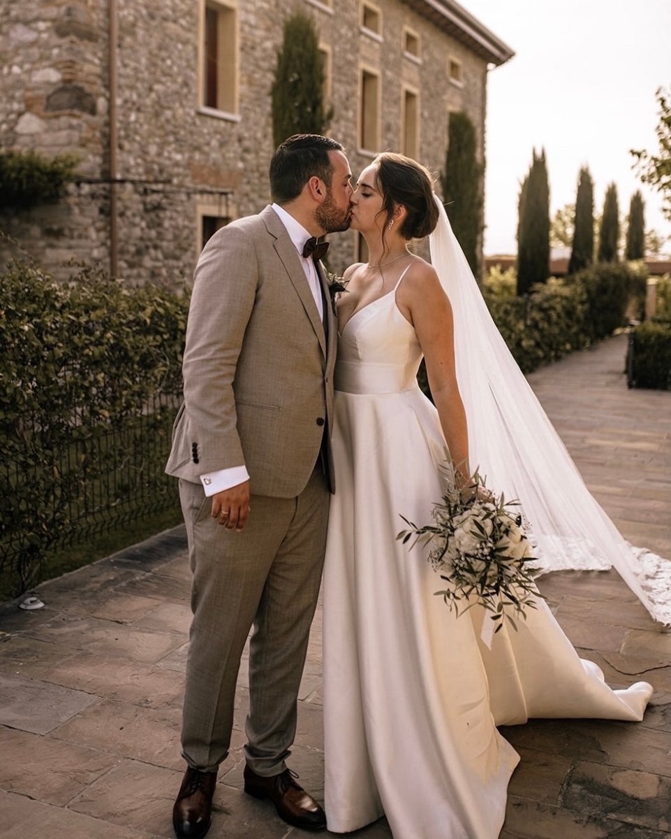 Elegant A-line V Neck Straps Satin Wedding Dresses