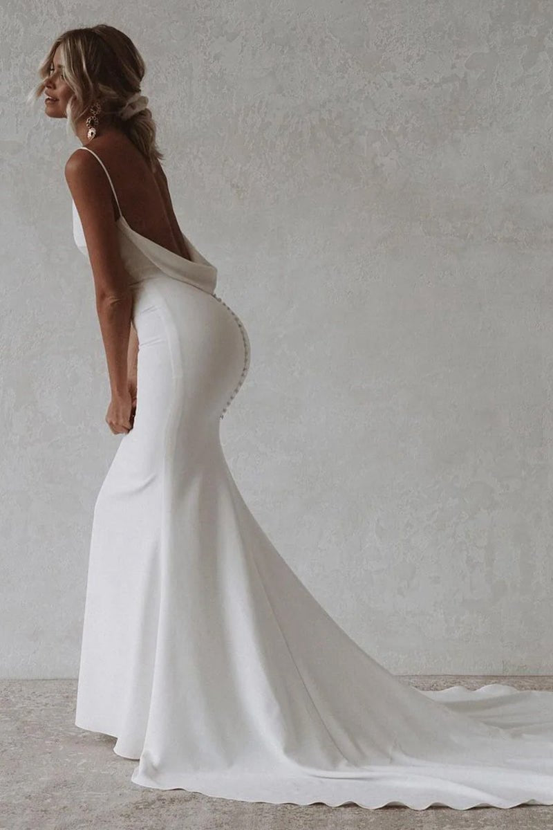 Elegant Mermaid V-Neck Elastic Satin Long Wedding Dresses