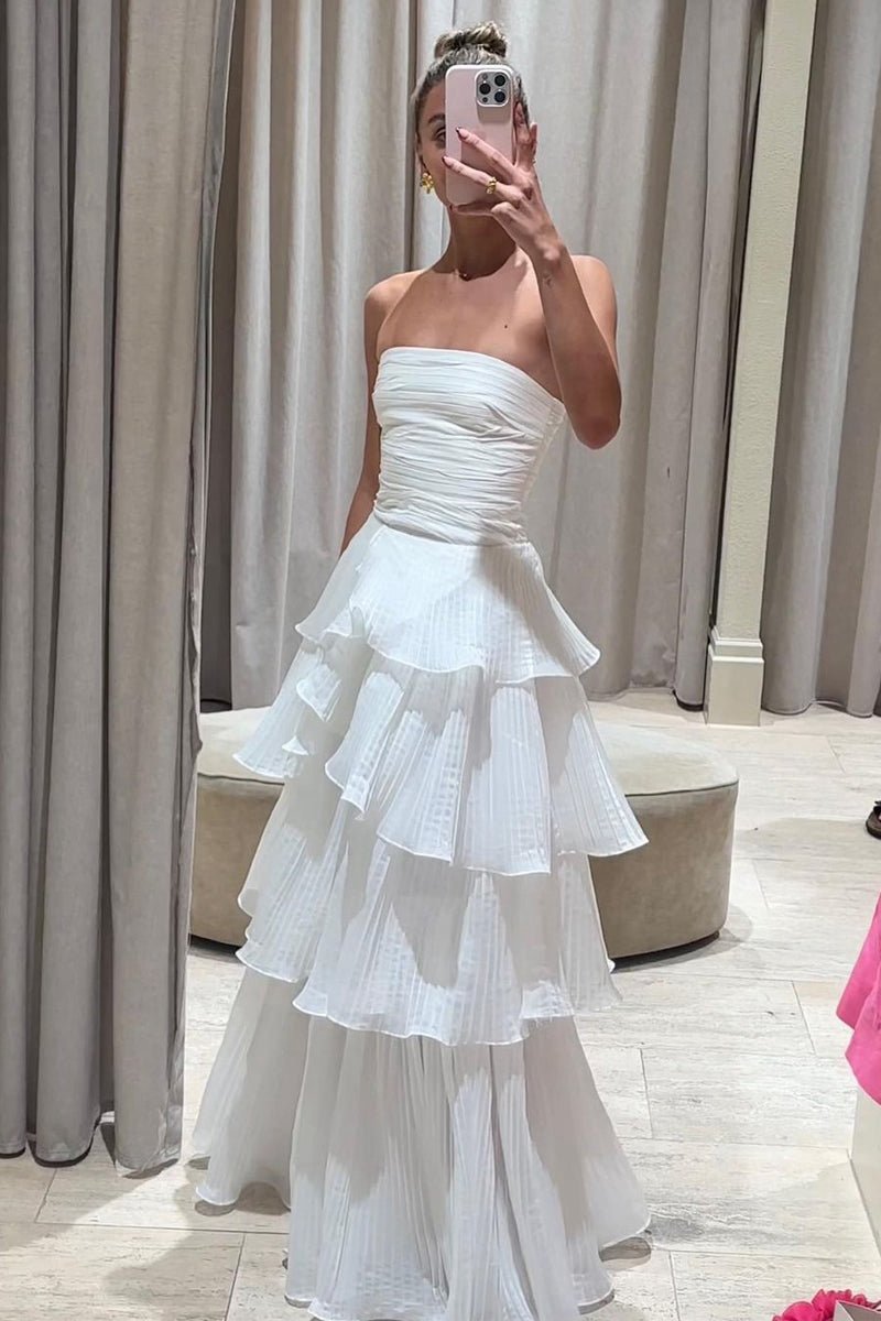 Cute A-line Chiffon Strapless Tie Wedding Dresses