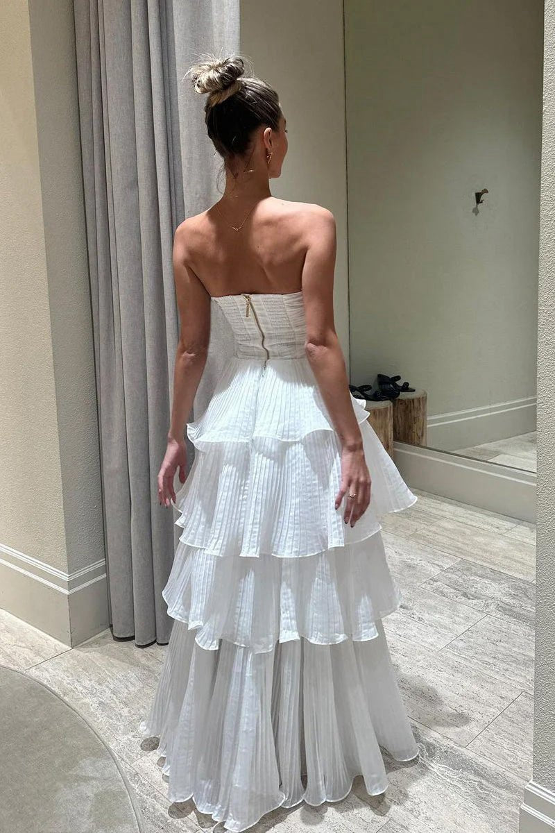 Cute A-line Chiffon Strapless Tie Wedding Dresses