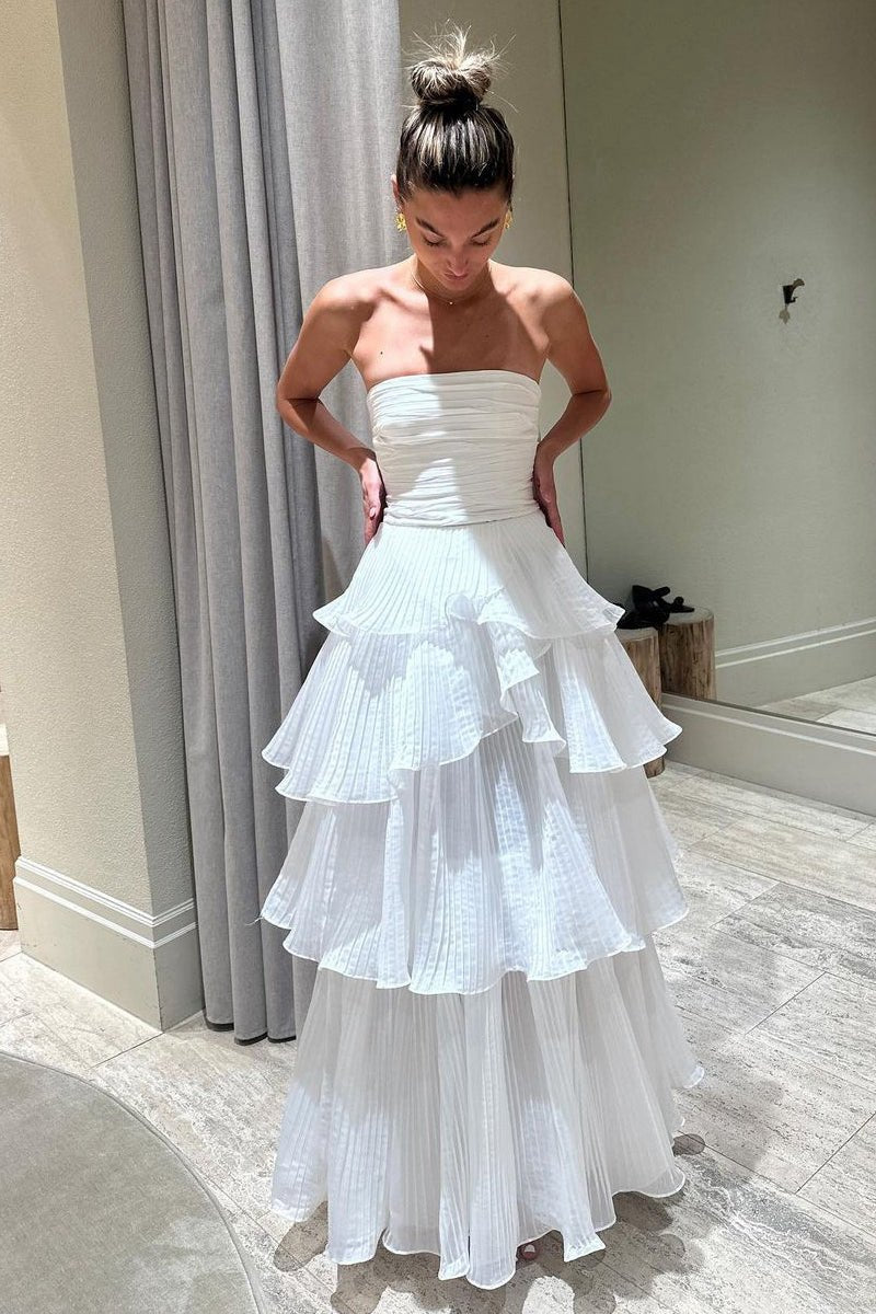 Cute A-line Chiffon Strapless Tie Wedding Dresses