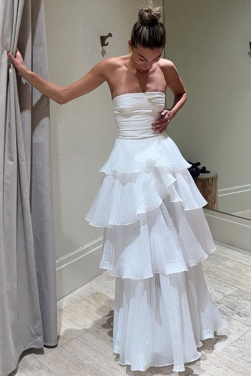 Cute A-line Chiffon Strapless Tie Wedding Dresses