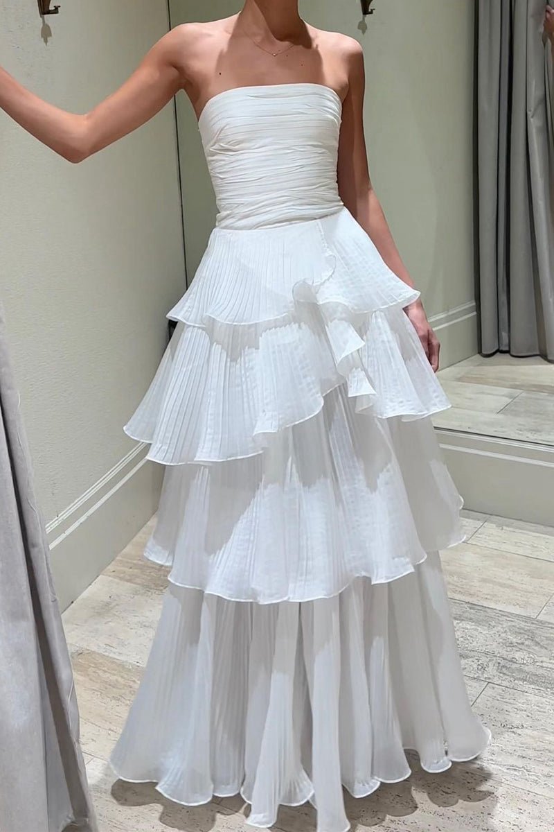 Cute A-line Chiffon Strapless Tie Wedding Dresses