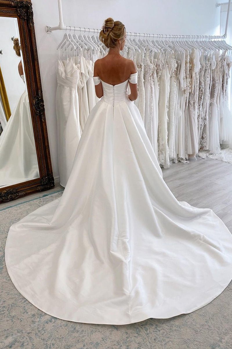 Elegant A-line Off the Shoulder Satin Wedding Dresses