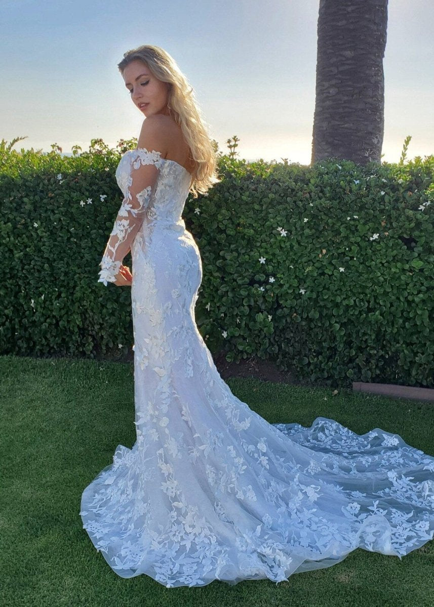 Elegant Mermaid Long Sleeve Off the Shoulder Lace Wedding Dresses