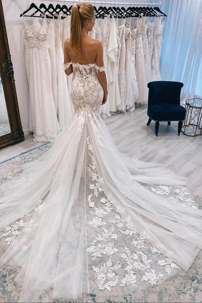 Off the Shoulder Long Lace Mermaid Wedding Dresses