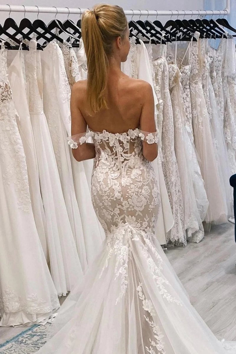 Off the Shoulder Long Lace Mermaid Wedding Dresses