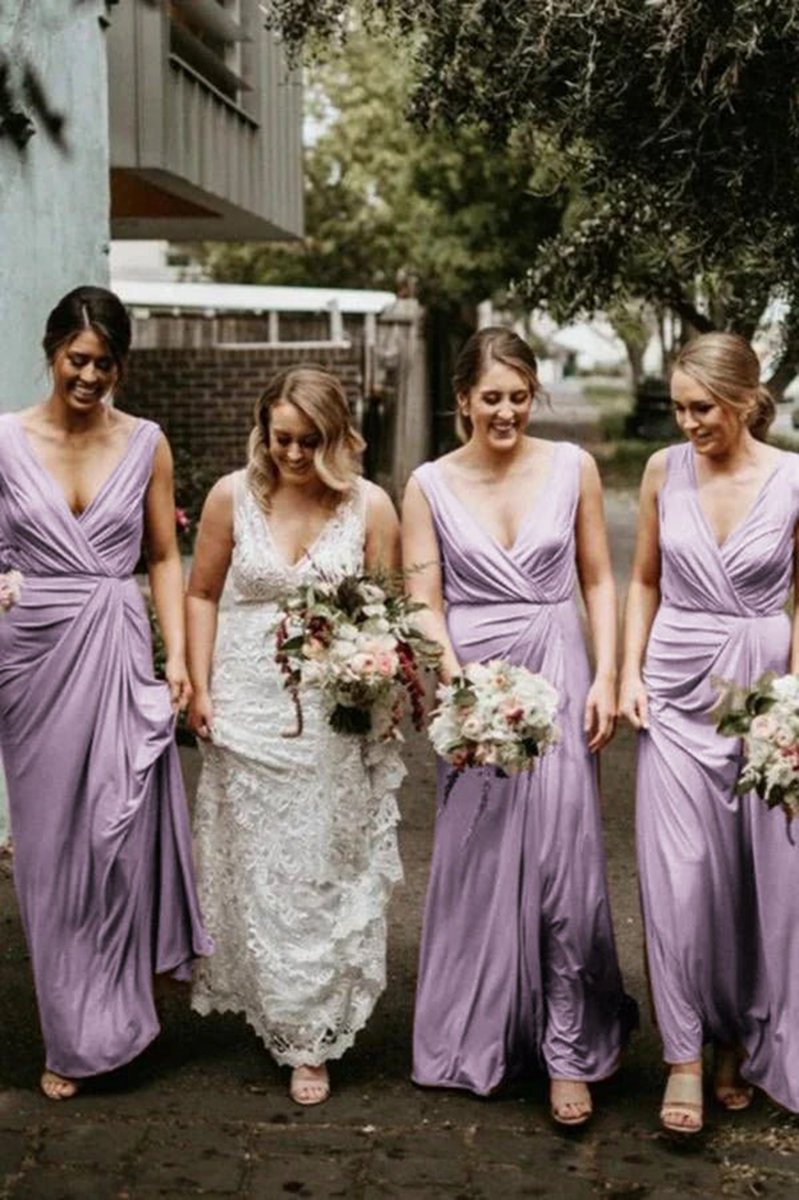 Chic V Neck Sleeveless Long Bridesmaid Dresses Simple Floor Length Bridesmaid Dresses