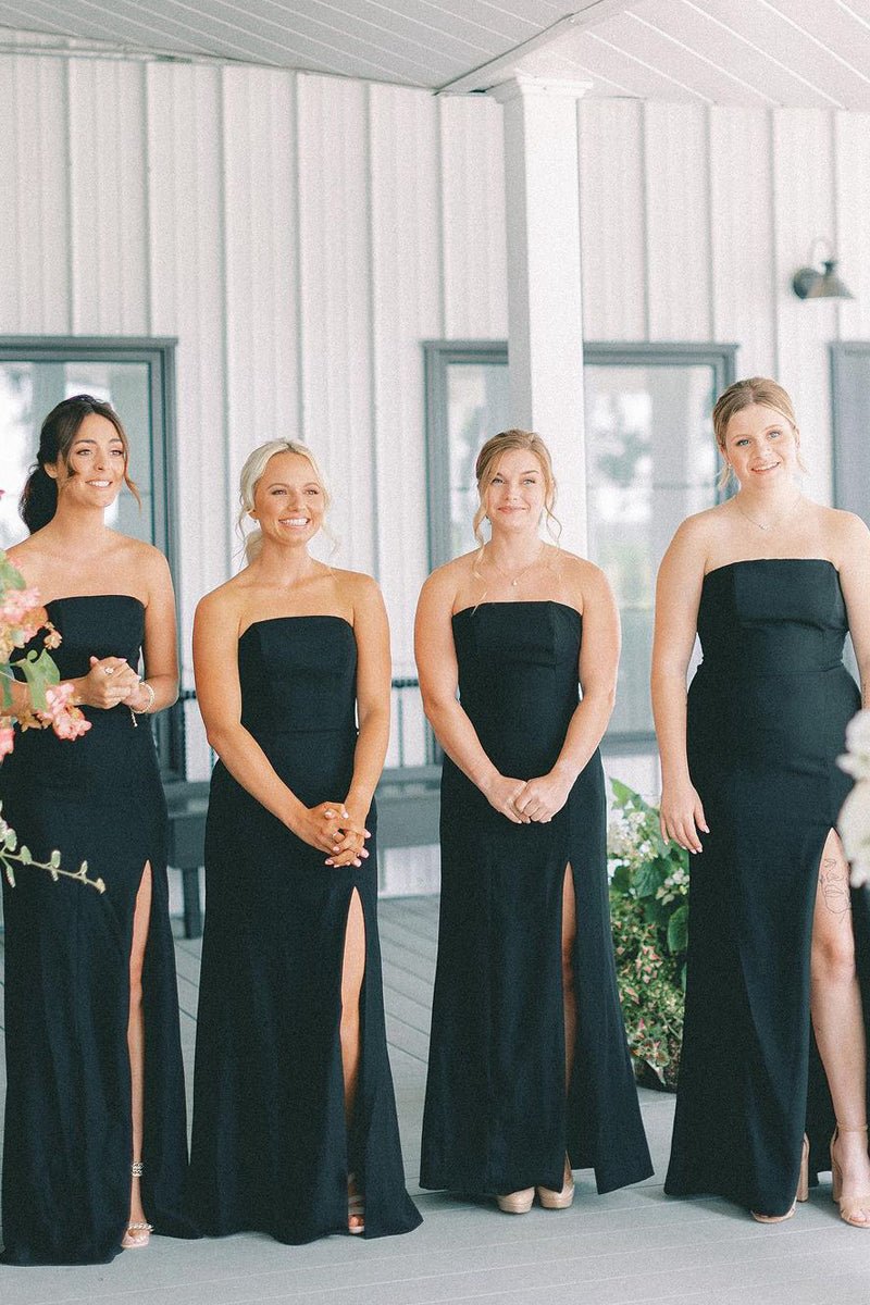 Strapless Long Bridesmaid Dresses with Slit