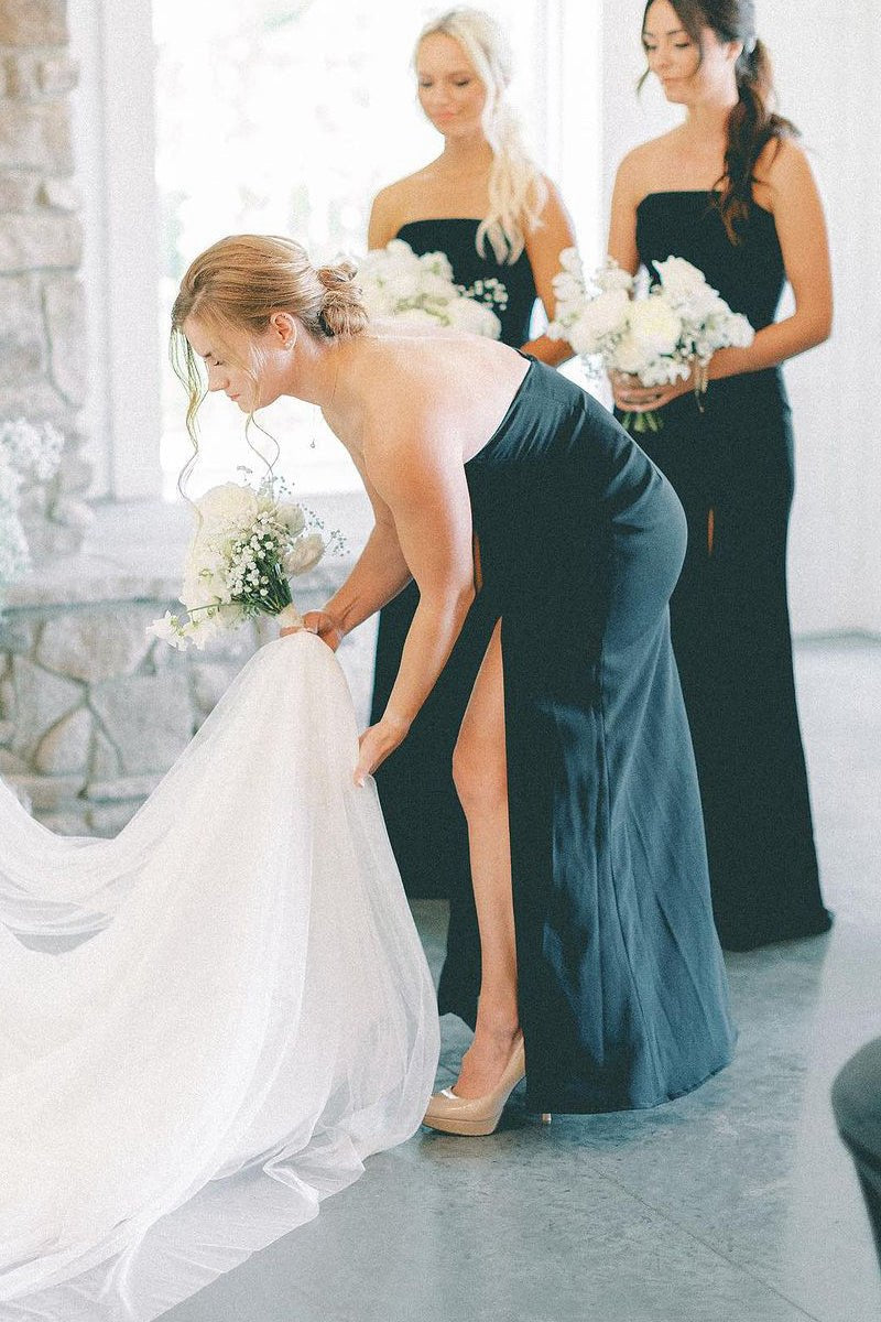 Strapless Long Bridesmaid Dresses with Slit