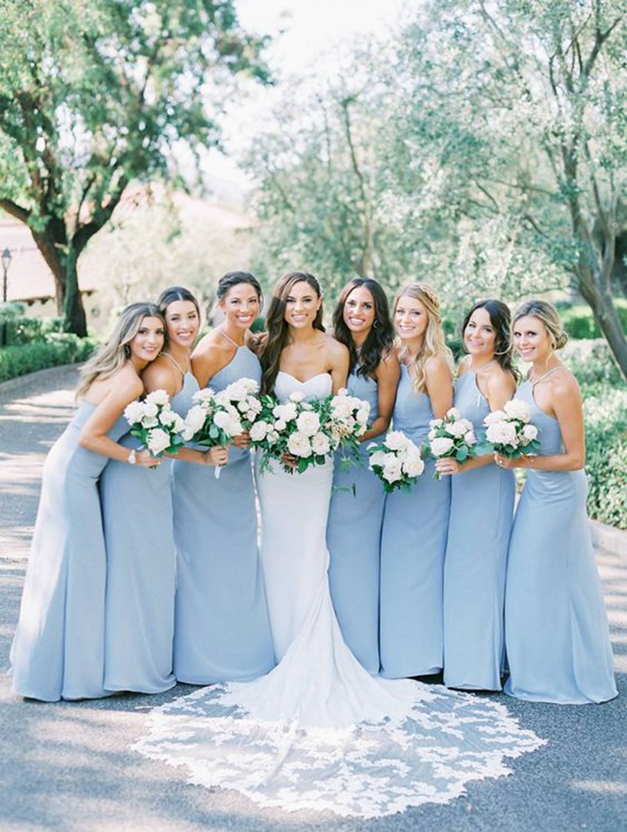 Charming A-line Halter Chiffon Long Bridesmaid Dresses