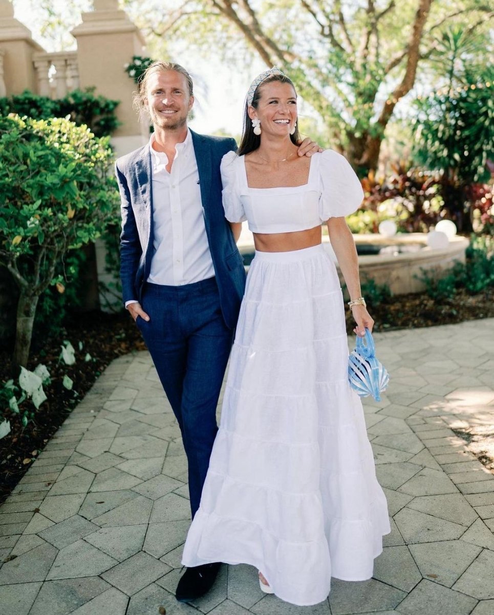 A-line Two Piece Square Neck Satin Long Wedding Dresses