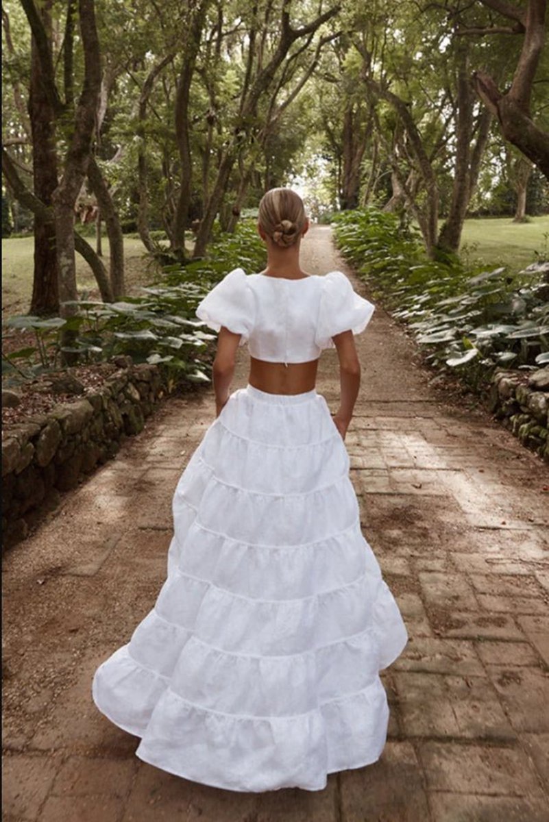 A-line Two Piece Square Neck Satin Long Wedding Dresses