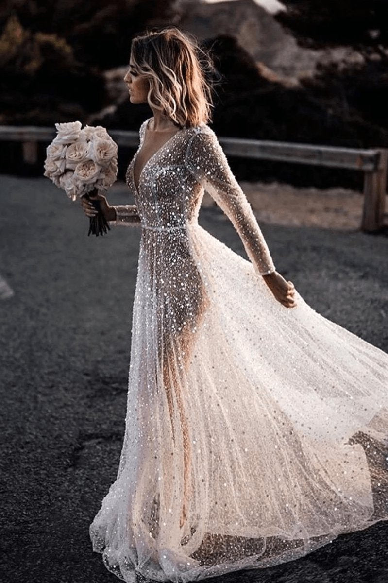 Bohemian A-line Sparkly Sequined Luxury Wedding Dresses