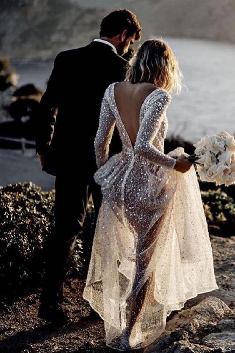 Bohemian A-line Sparkly Sequined Luxury Wedding Dresses